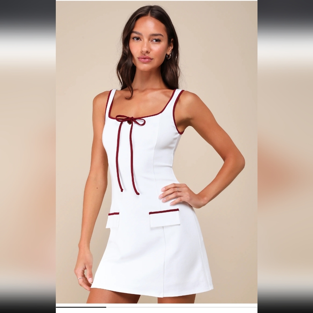 White Dress with Red Trim